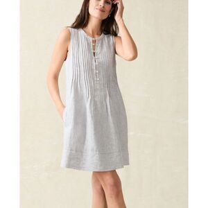 Faherty Isha Dress Blue Mini Stripe‎ Linen X-Small